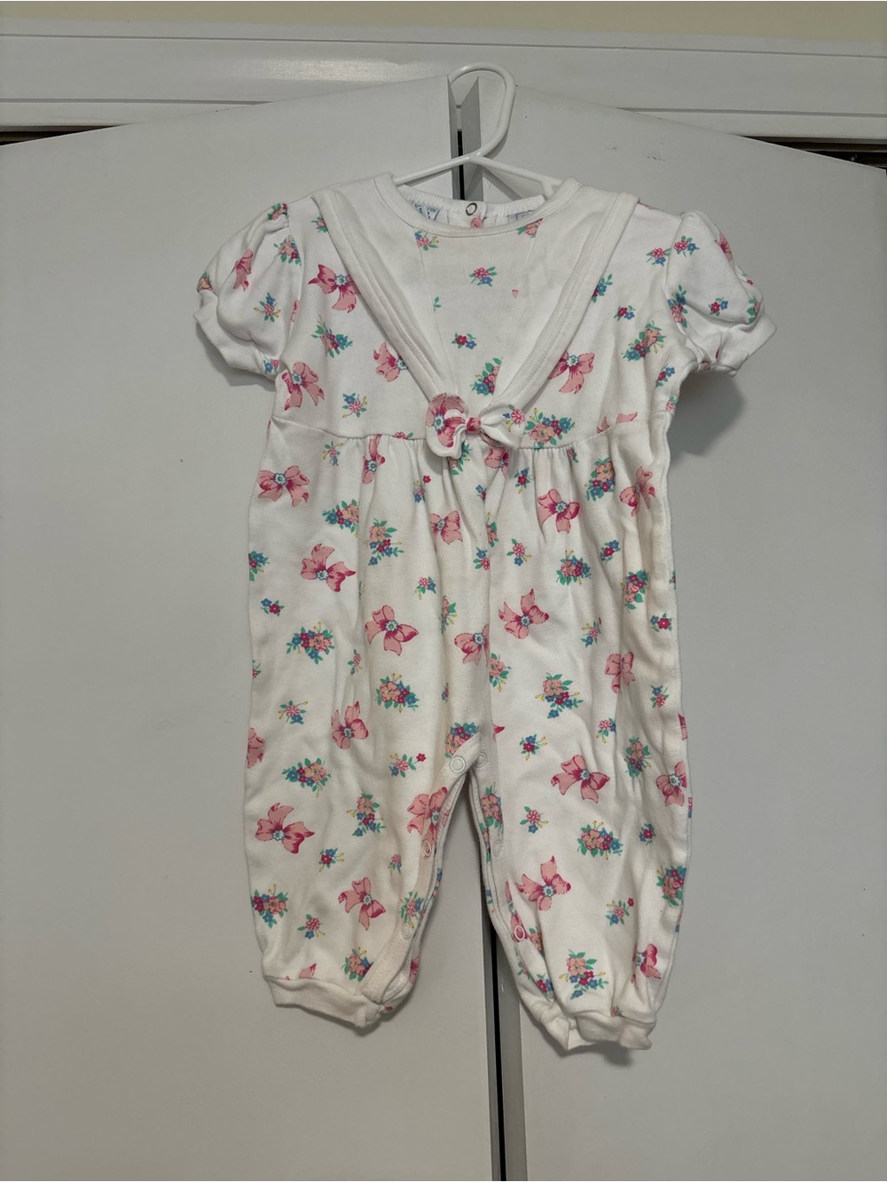 Vintage All Mine 18 month romper Baby Girls White Floral Bow Print Romper 90s